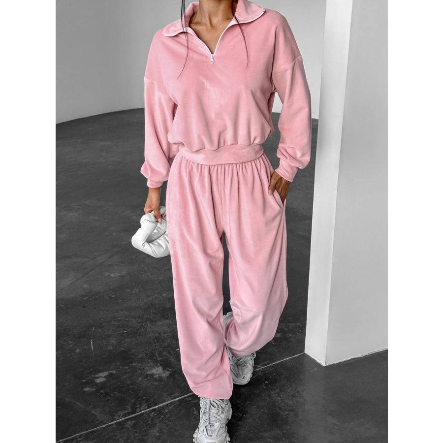 Quarter Zip Long Sleeve Top and Pants Set Apparel and Accessories
