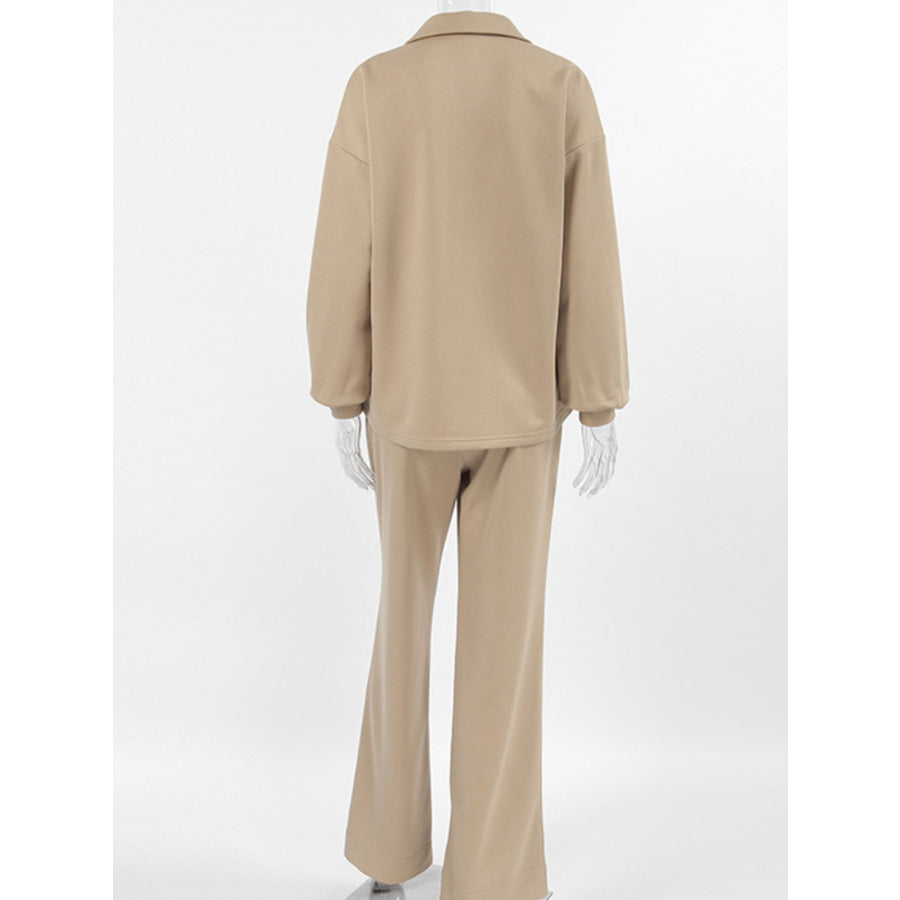 Quarter Zip Long Sleeve Top and Pants Set Apparel and Accessories
