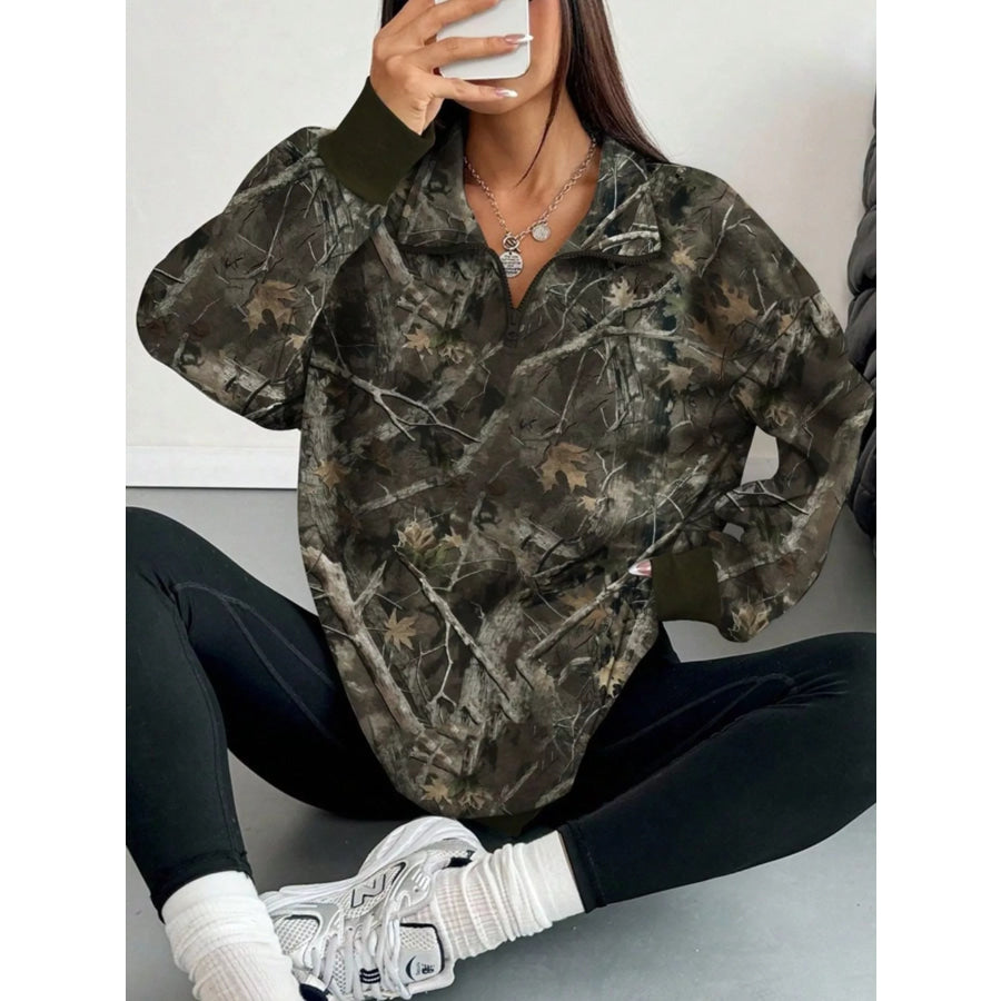 Quarter-Zip Printed Sweatshirt with Ribbed Cuffs Apparel and Accessories