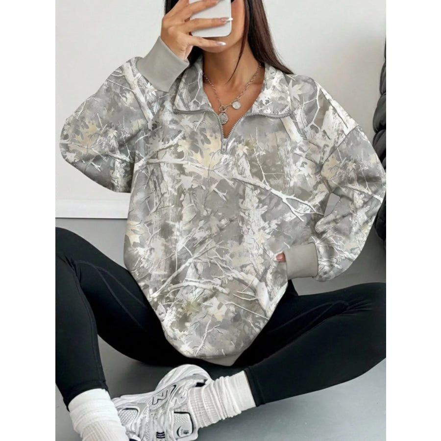 Quarter-Zip Printed Sweatshirt with Ribbed Cuffs Apparel and Accessories