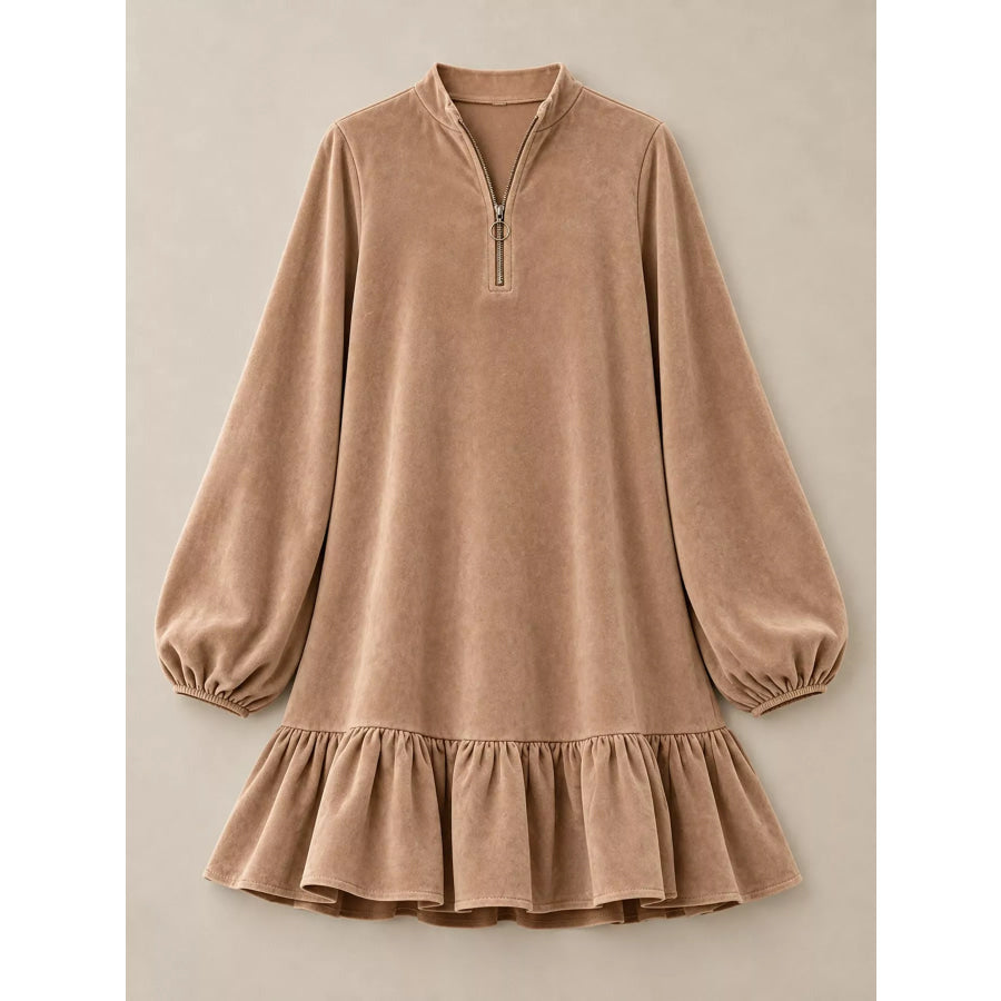 Quarter-Zip Ruffle Hem Mini Dress Apparel and Accessories