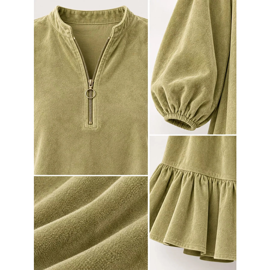 Quarter-Zip Ruffle Hem Mini Dress Apparel and Accessories