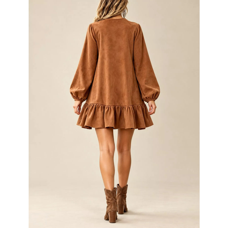 Quarter-Zip Ruffle Hem Mini Dress Apparel and Accessories