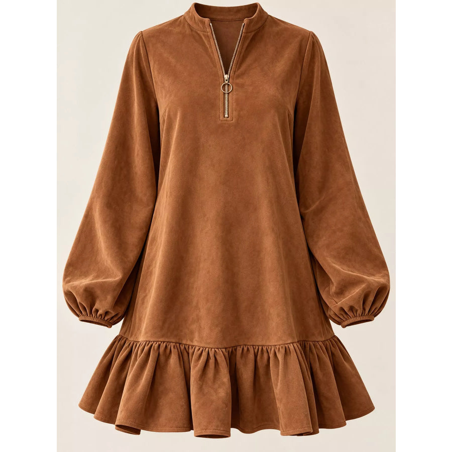 Quarter-Zip Ruffle Hem Mini Dress Apparel and Accessories