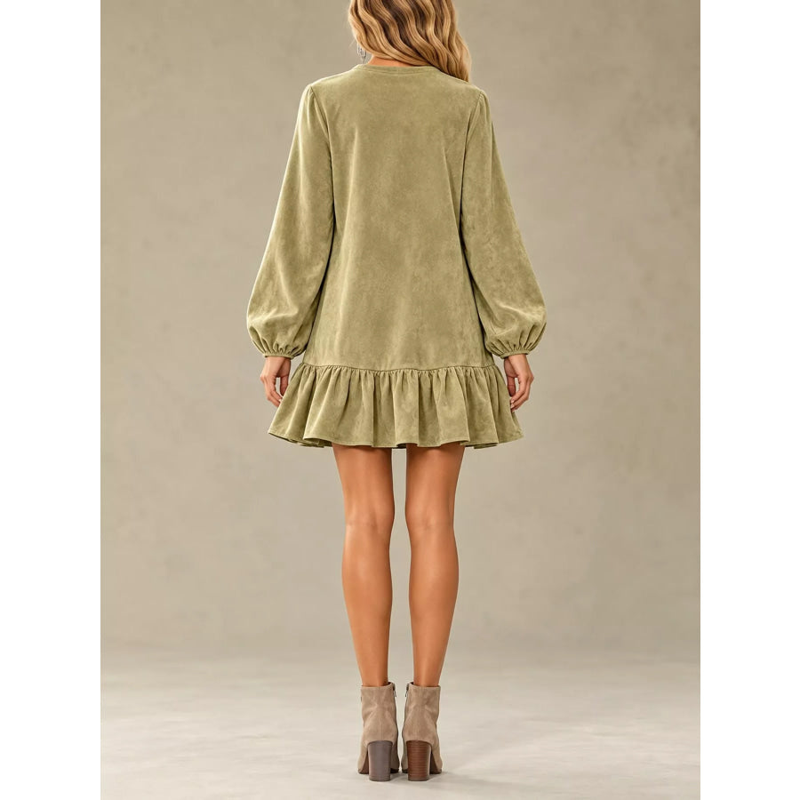 Quarter-Zip Ruffle Hem Mini Dress Apparel and Accessories