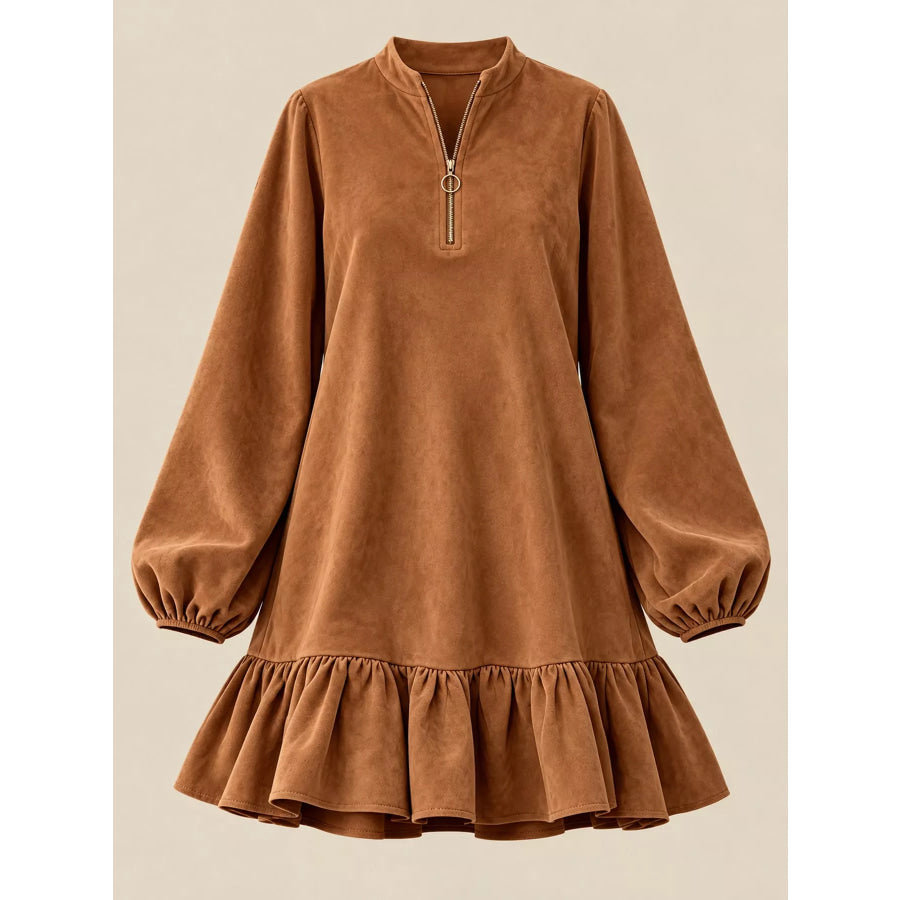 Quarter-Zip Ruffle Hem Mini Dress Apparel and Accessories