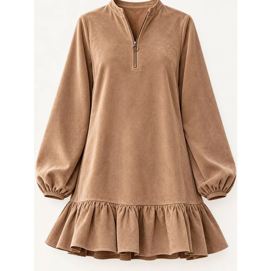 Quarter-Zip Ruffle Hem Mini Dress Apparel and Accessories
