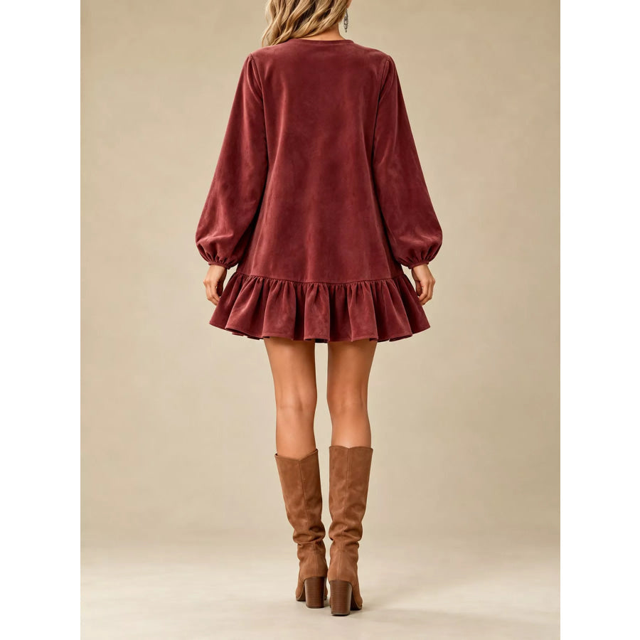 Quarter-Zip Ruffle Hem Mini Dress Apparel and Accessories