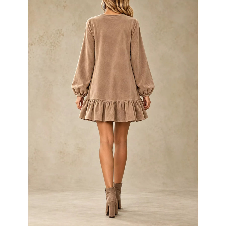 Quarter-Zip Ruffle Hem Mini Dress Apparel and Accessories