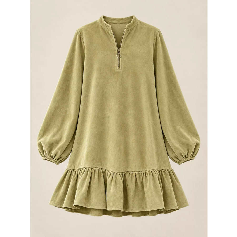 Quarter-Zip Ruffle Hem Mini Dress Apparel and Accessories