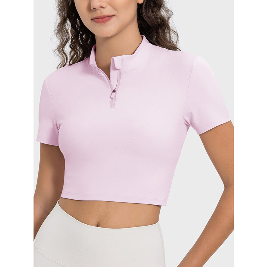 Quarter Zip Short Sleeve Active T-Shirt Blush Pink / 4 Apparel and Accessories