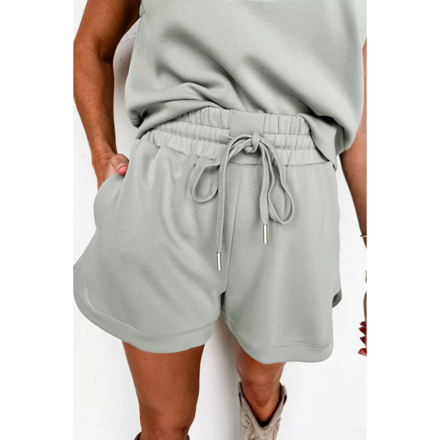 Quarter Zip Sleeveless Top Drawstring Shorts Casual 2pcs Outfit Apparel and Accessories