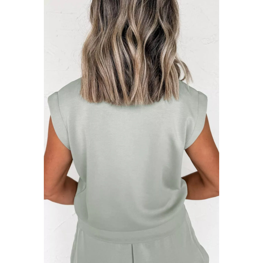 Quarter Zip Sleeveless Top Drawstring Shorts Casual 2pcs Outfit Apparel and Accessories