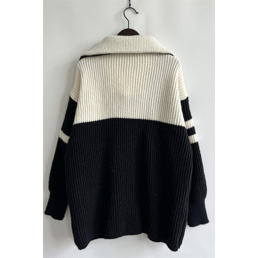 Quarter Zip Striped Dropped Shoulder Sweater Apparel and Accessories