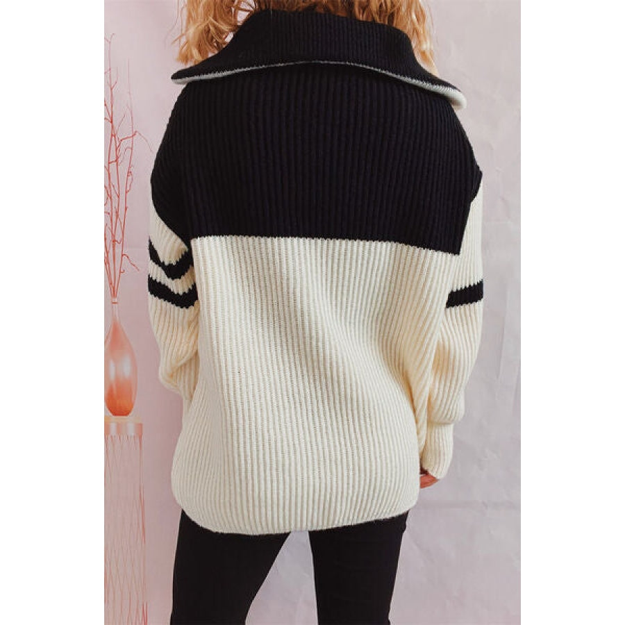 Quarter Zip Striped Dropped Shoulder Sweater Apparel and Accessories