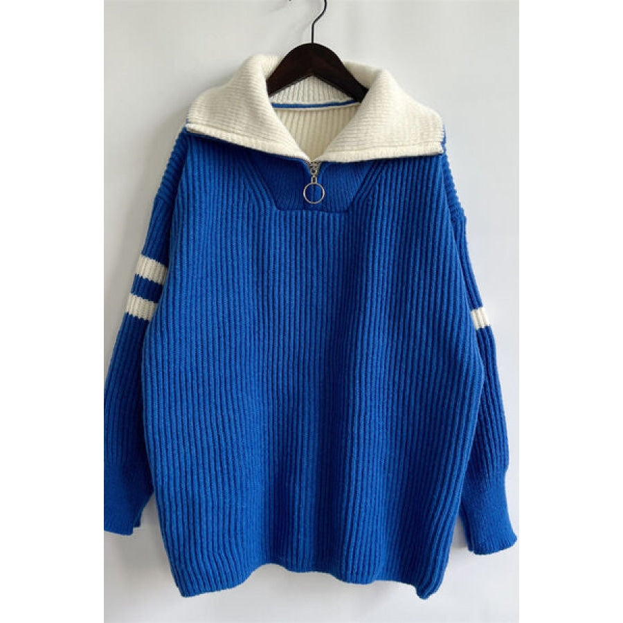 Quarter Zip Striped Dropped Shoulder Sweater Apparel and Accessories