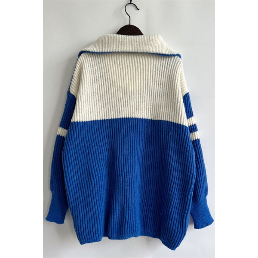 Quarter Zip Striped Dropped Shoulder Sweater Apparel and Accessories