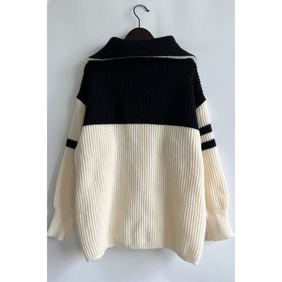 Quarter Zip Striped Dropped Shoulder Sweater Apparel and Accessories