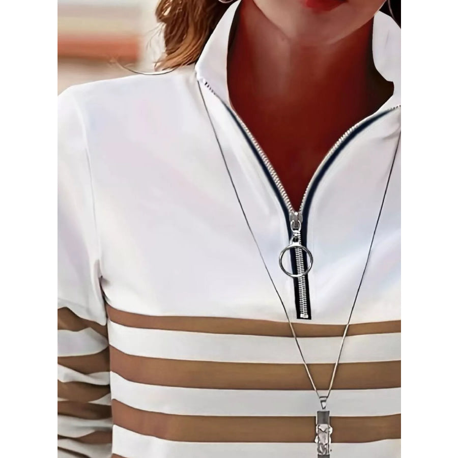 Quarter-Zip Striped Long Sleeve T-Shirt Apparel and Accessories