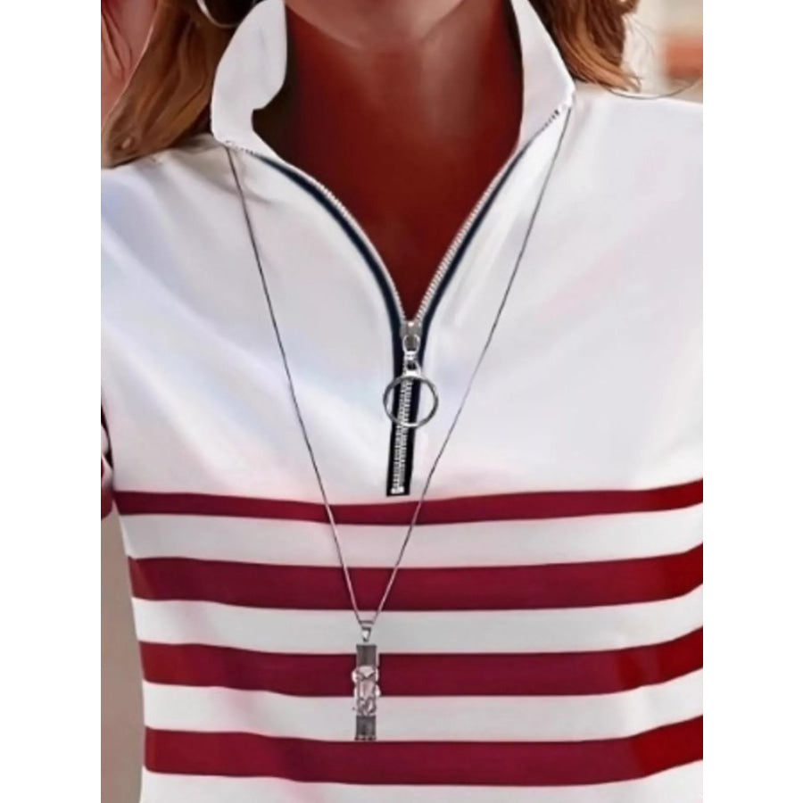 Quarter-Zip Striped Long Sleeve T-Shirt Apparel and Accessories