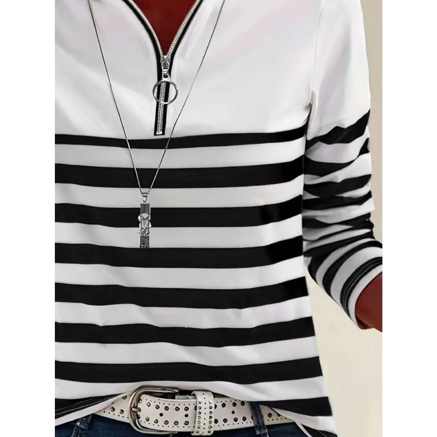 Quarter-Zip Striped Long Sleeve T-Shirt Apparel and Accessories
