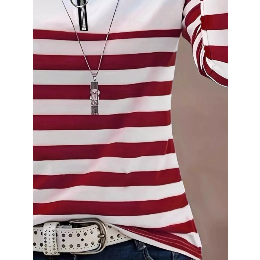 Quarter-Zip Striped Long Sleeve T-Shirt Apparel and Accessories