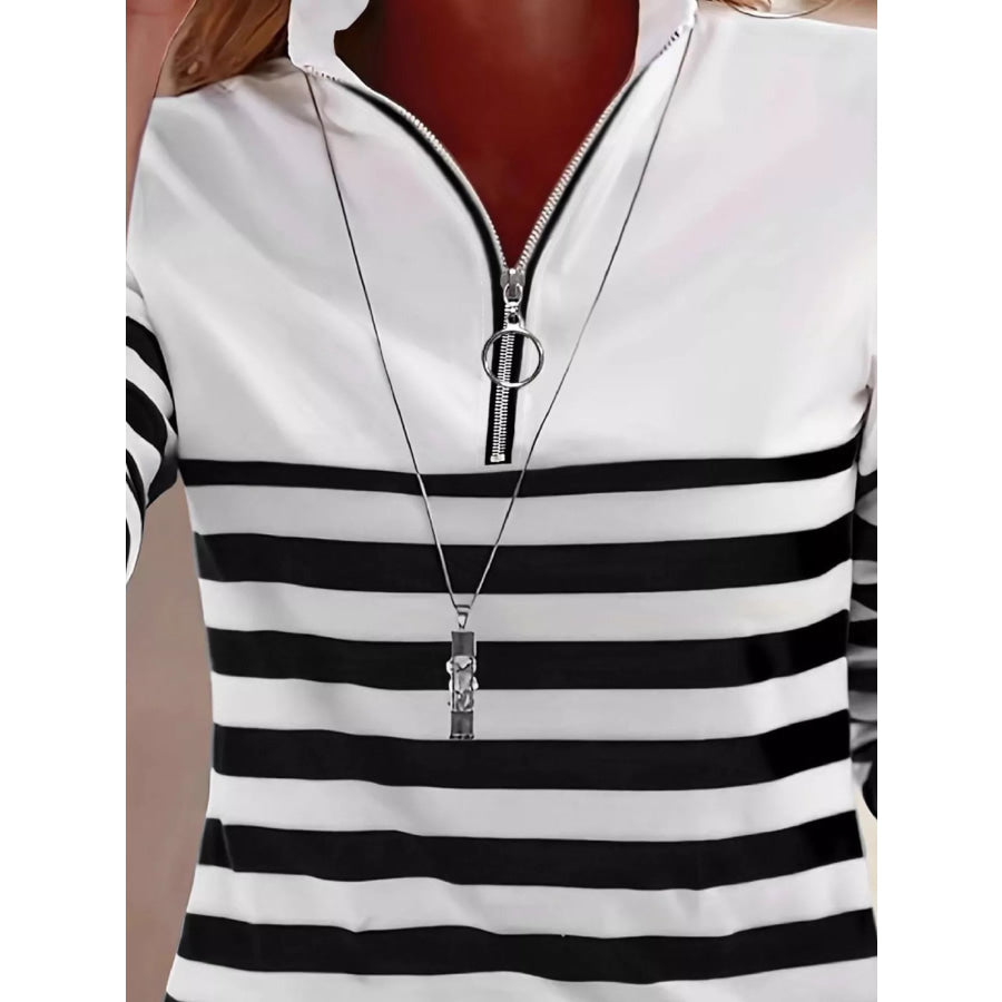 Quarter-Zip Striped Long Sleeve T-Shirt Apparel and Accessories