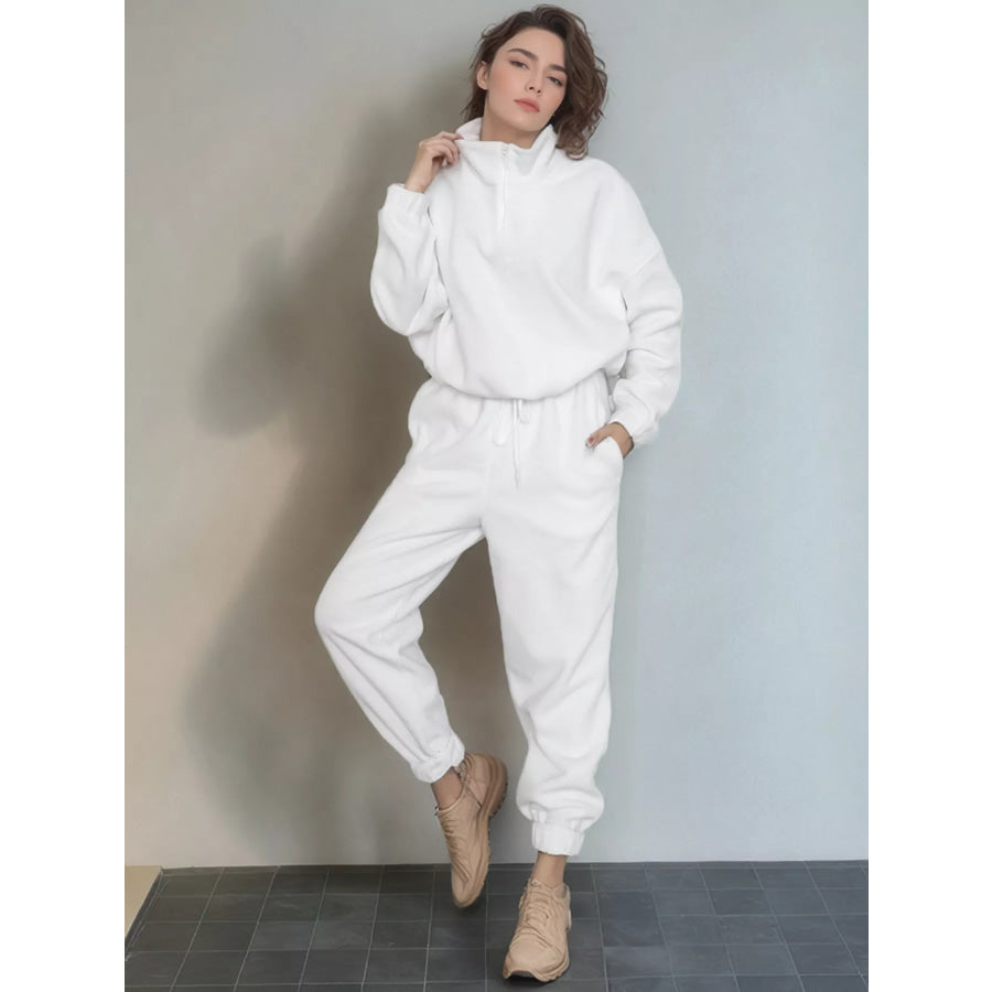 Quarter Zip Sweatshirt and Pants Set Gray/white / S Apparel and Accessories