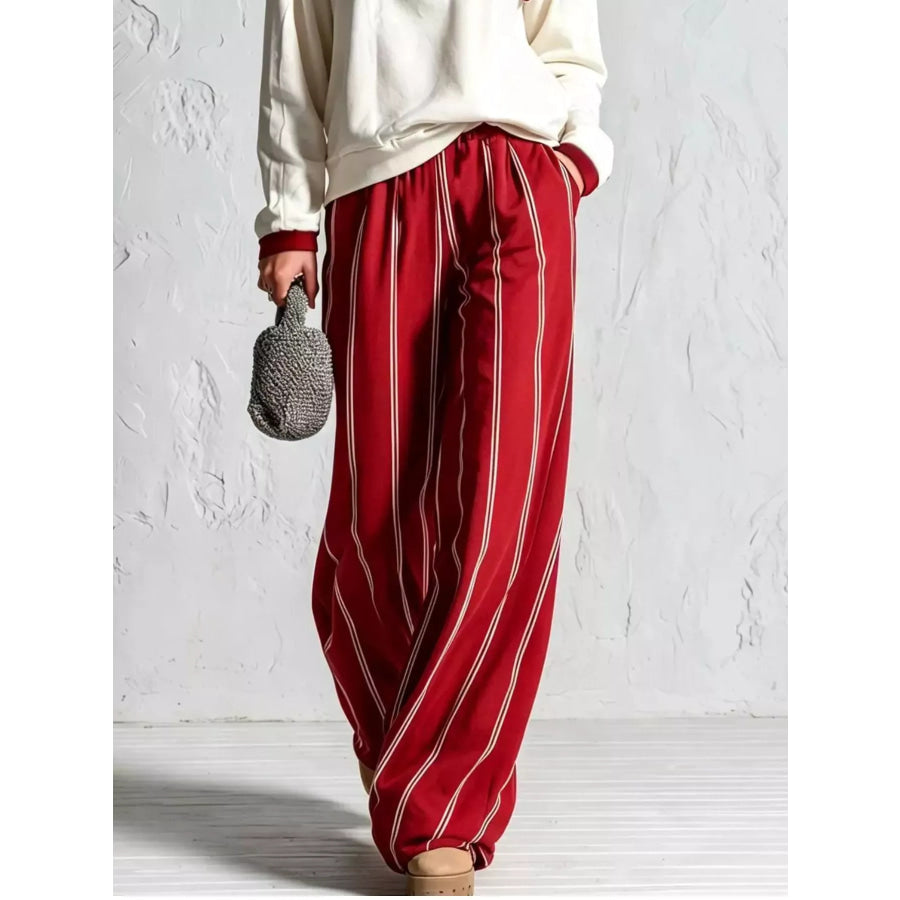 Quarter-Zip Sweatshirt and Striped Wide-Leg Pants Set Apparel Accessories