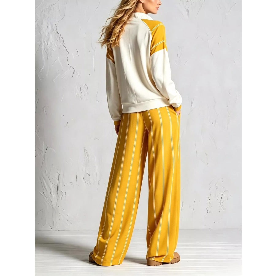 Quarter-Zip Sweatshirt and Striped Wide-Leg Pants Set Apparel Accessories