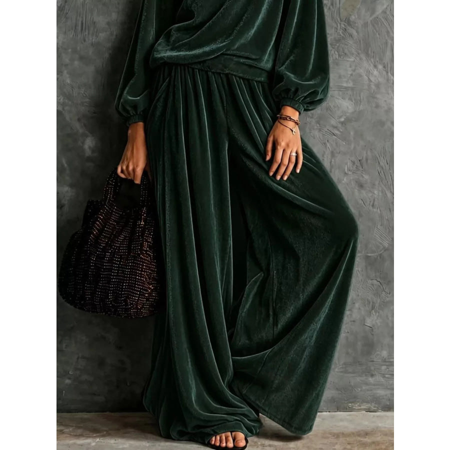 Quarter-Zip Sweatshirt and Wide-Leg Pants Dark Green / S