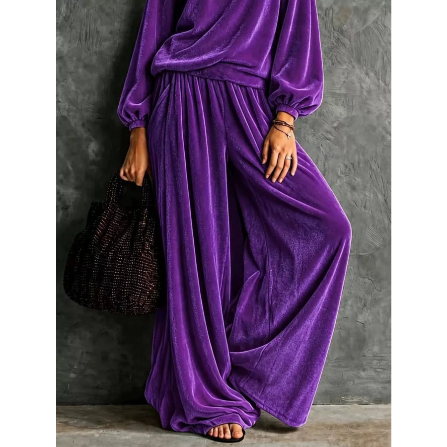 Quarter-Zip Sweatshirt and Wide-Leg Pants Purple / S