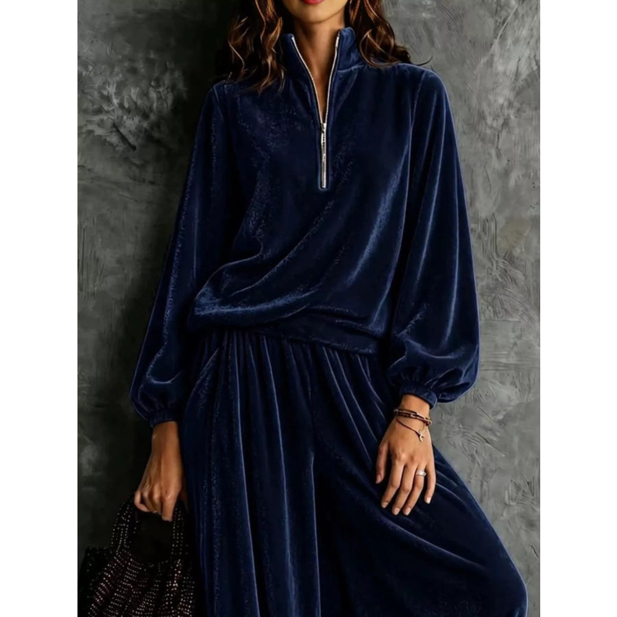 Quarter-Zip Sweatshirt and Wide-Leg Pants