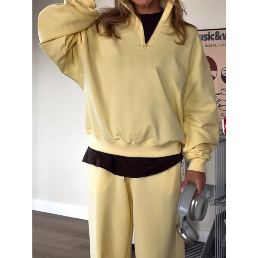 Quarter-Zip Top and Wide-Leg Sweatpants Set Apparel and Accessories