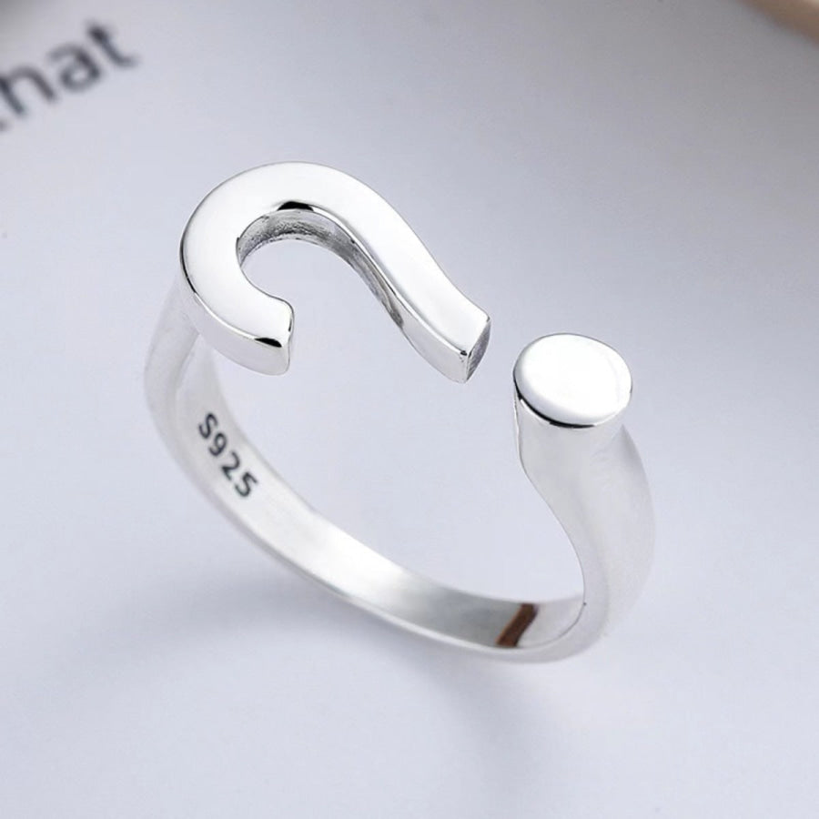 Question Mark Adjustable Open Ring Silver / One Size Apparel and Accessories