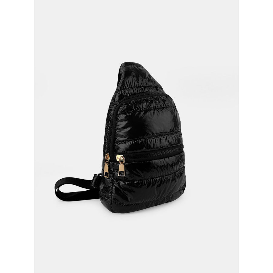 Quilted Adjustable Strap Puffy Sling Bag Black / One Size Apparel and Accessories