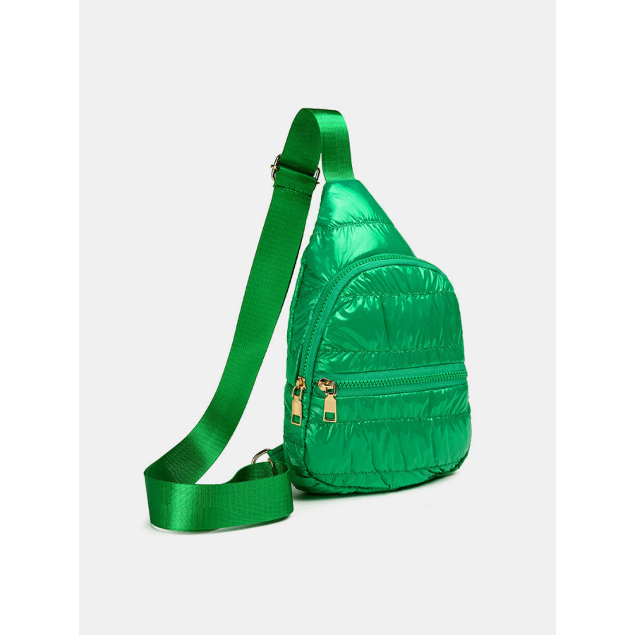 Quilted Adjustable Strap Puffy Sling Bag Green / One Size Apparel and Accessories