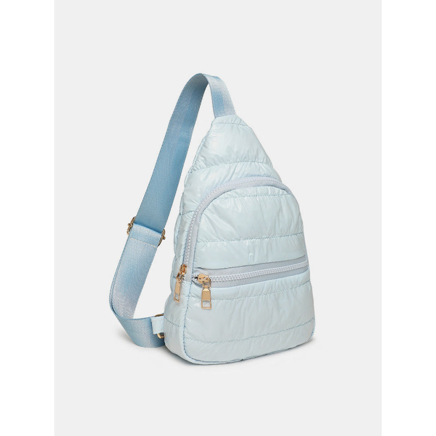 Quilted Adjustable Strap Puffy Sling Bag Light Blue / One Size Apparel and Accessories