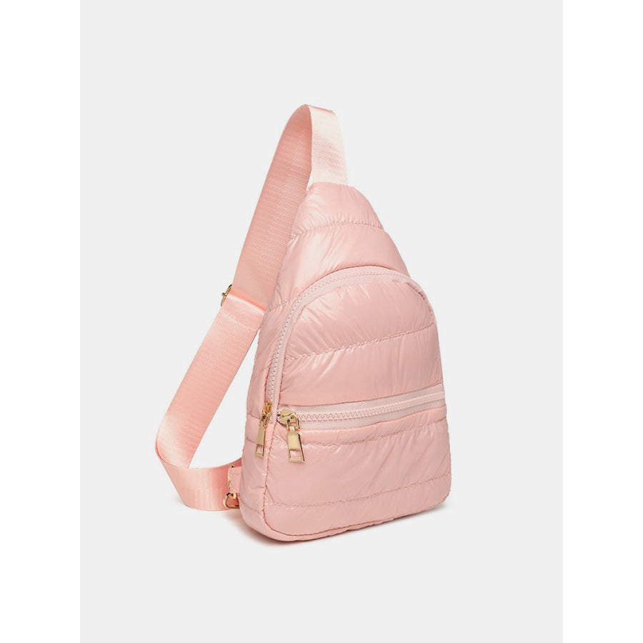 Quilted Adjustable Strap Puffy Sling Bag Pink / One Size Apparel and Accessories