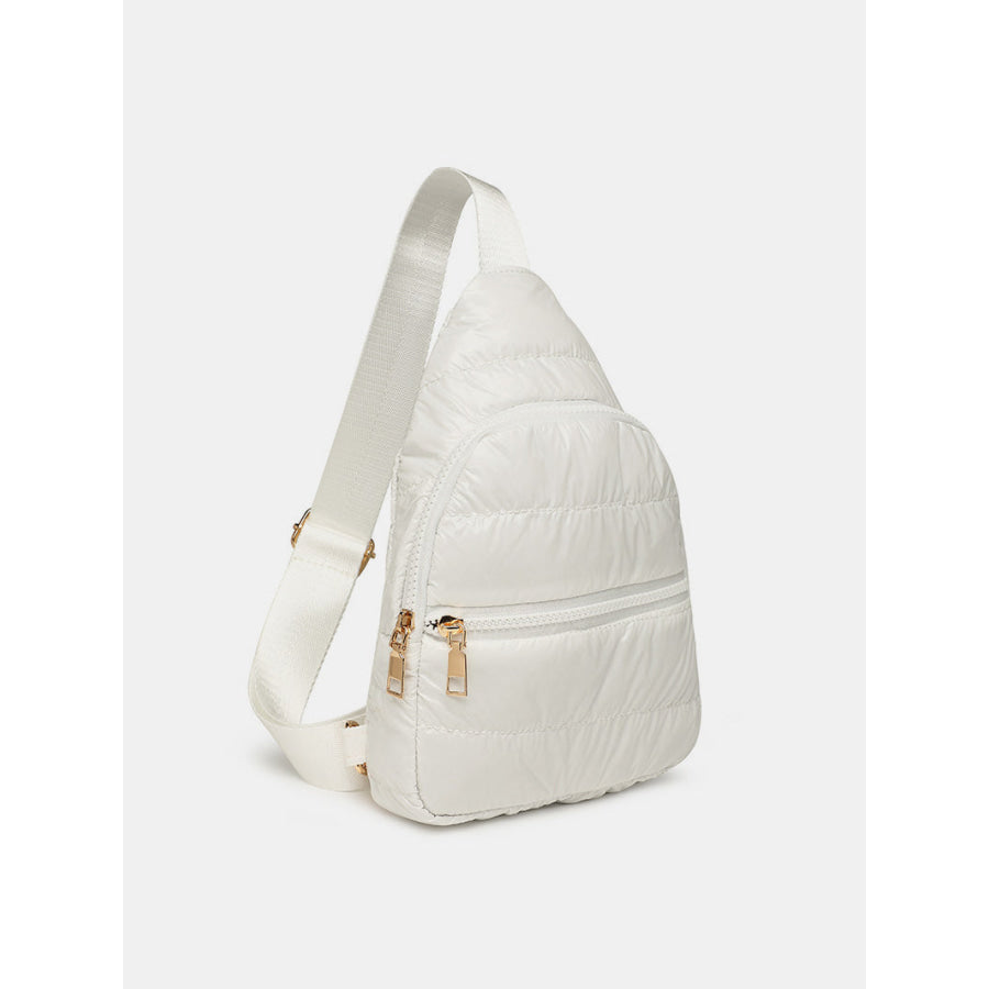 Quilted Adjustable Strap Puffy Sling Bag White / One Size Apparel and Accessories