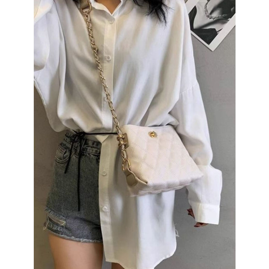 Quilted Bucket Crossbody Bag with Chain Strap Apparel and Accessories