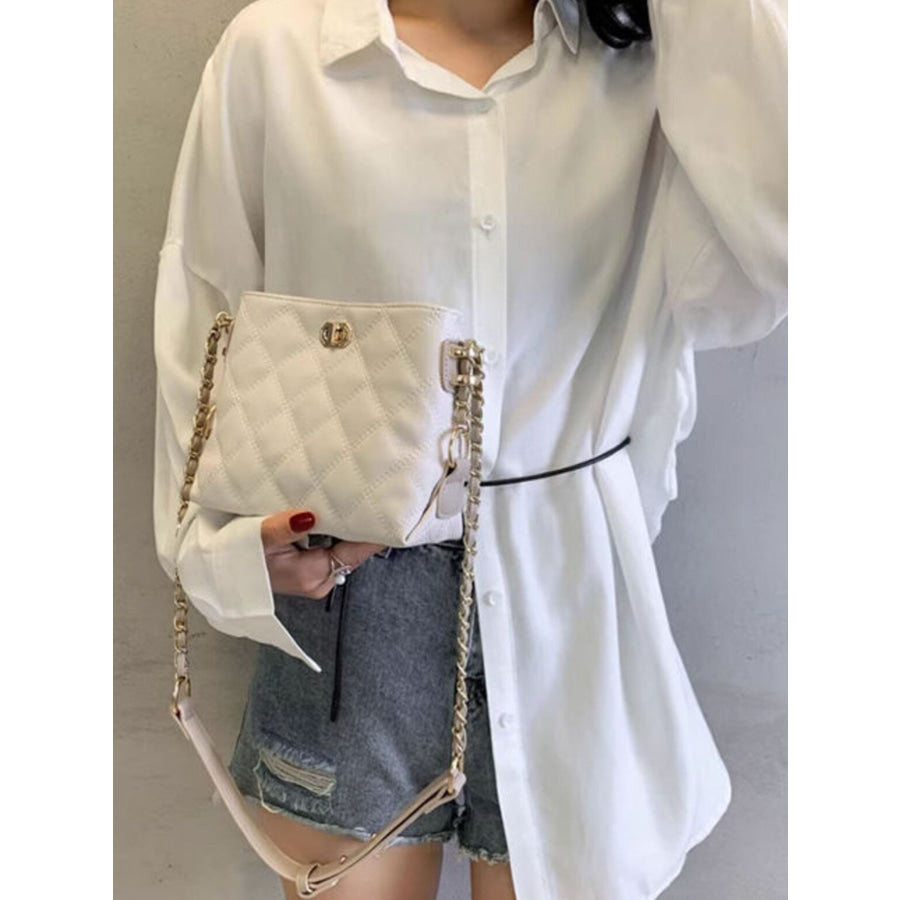 Quilted Bucket Crossbody Bag with Chain Strap Apparel and Accessories