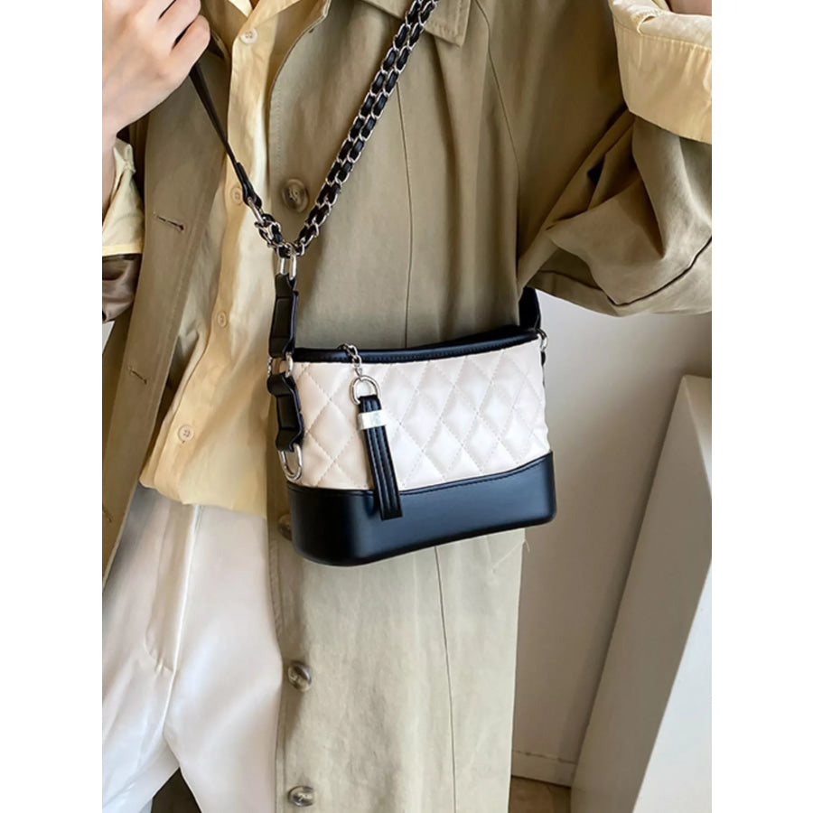 Quilted Bucket Crossbody Bag with Chain Strap Apparel and Accessories