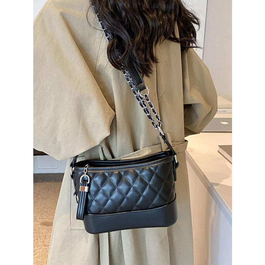 Quilted Bucket Crossbody Bag with Chain Strap Apparel and Accessories