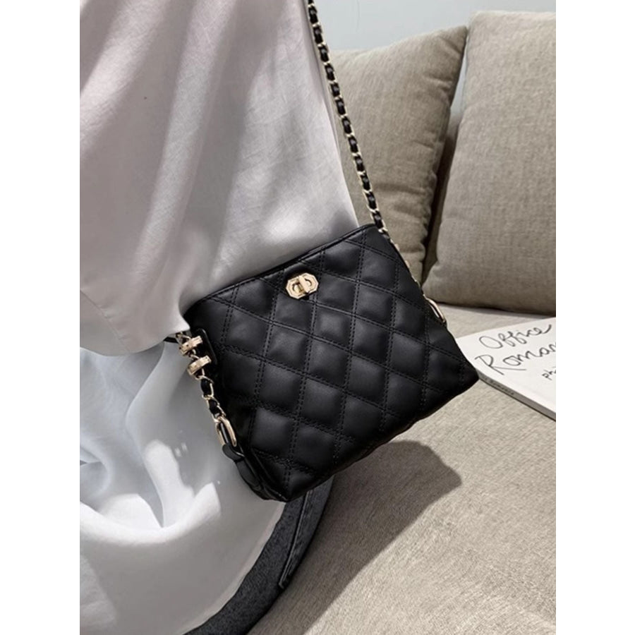 Quilted Bucket Crossbody Bag with Chain Strap Apparel and Accessories