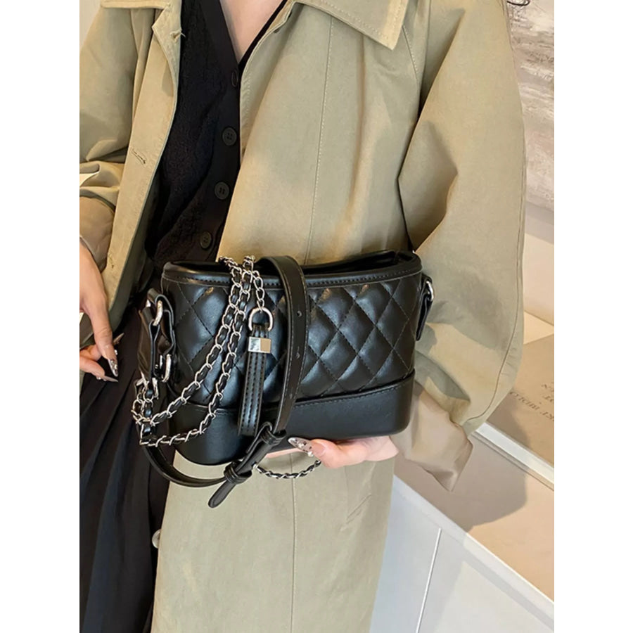 Quilted Bucket Crossbody Bag with Chain Strap Black / ONESIZE Apparel and Accessories