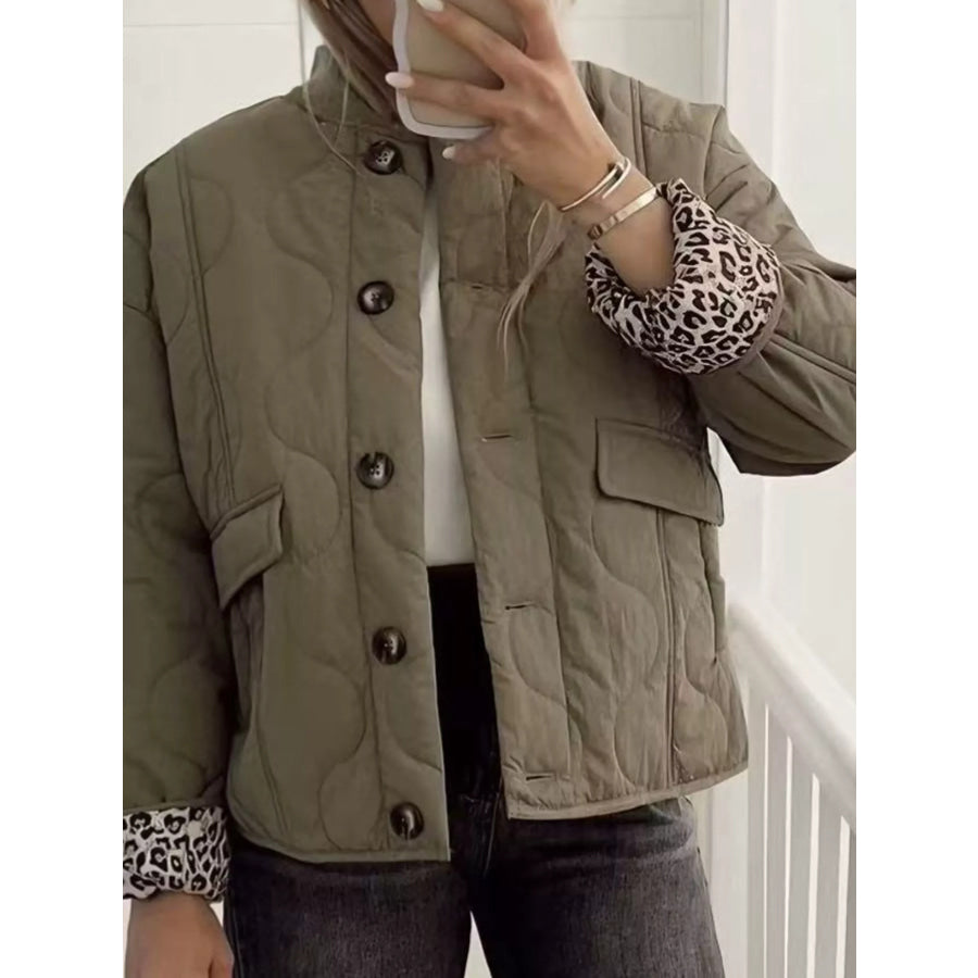 Quilted Button Up Jacket Green / S Apparel and Accessories