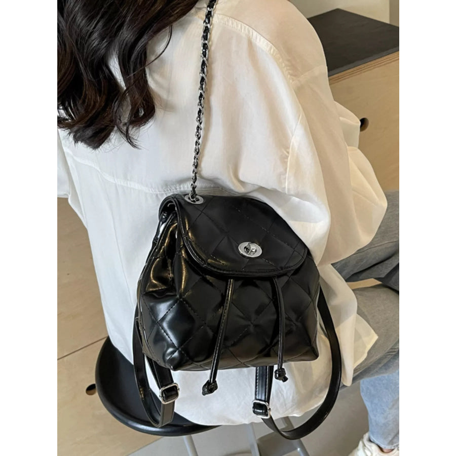 Quilted Chain Backpack Bag Black / onesize Apparel and Accessories