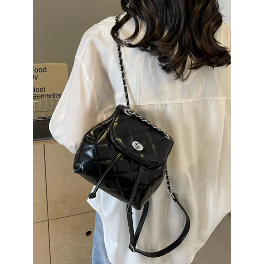 Quilted Chain Backpack Bag Black / onesize Apparel and Accessories