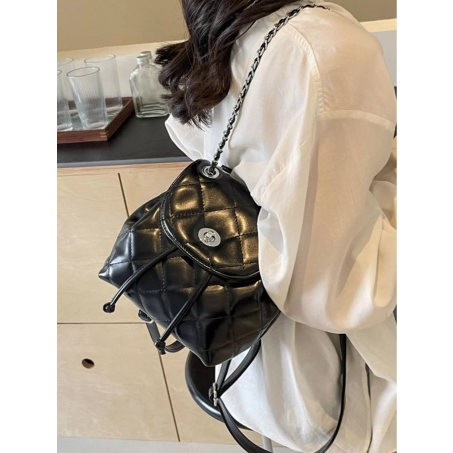 Quilted Chain Backpack Bag Black / onesize Apparel and Accessories